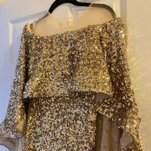 Gold Sequin Off-Shoulder Dress with Mesh Lining